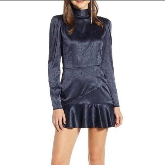 Something Navy Mock Neck Long Sleeve Mini Dress Size S - Picture 1 of 11